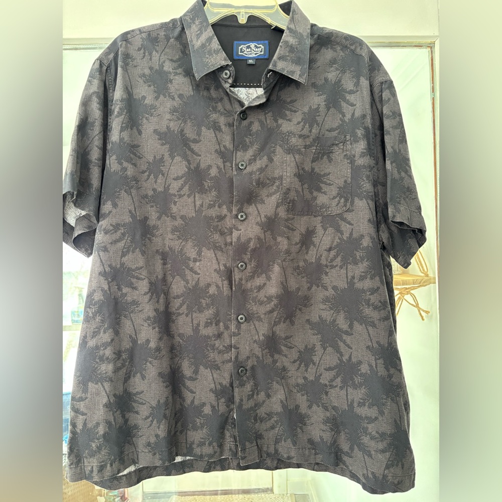 Nat Nast Charcoal‎ Gray Partial Silk Button Down Shirt